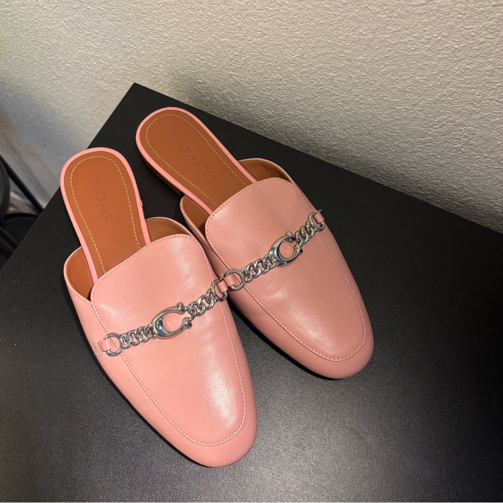 Coach Pink Loafers with Silver Chain Detail